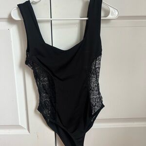 Zara Black Lace Panel One-Piece Bodysuit